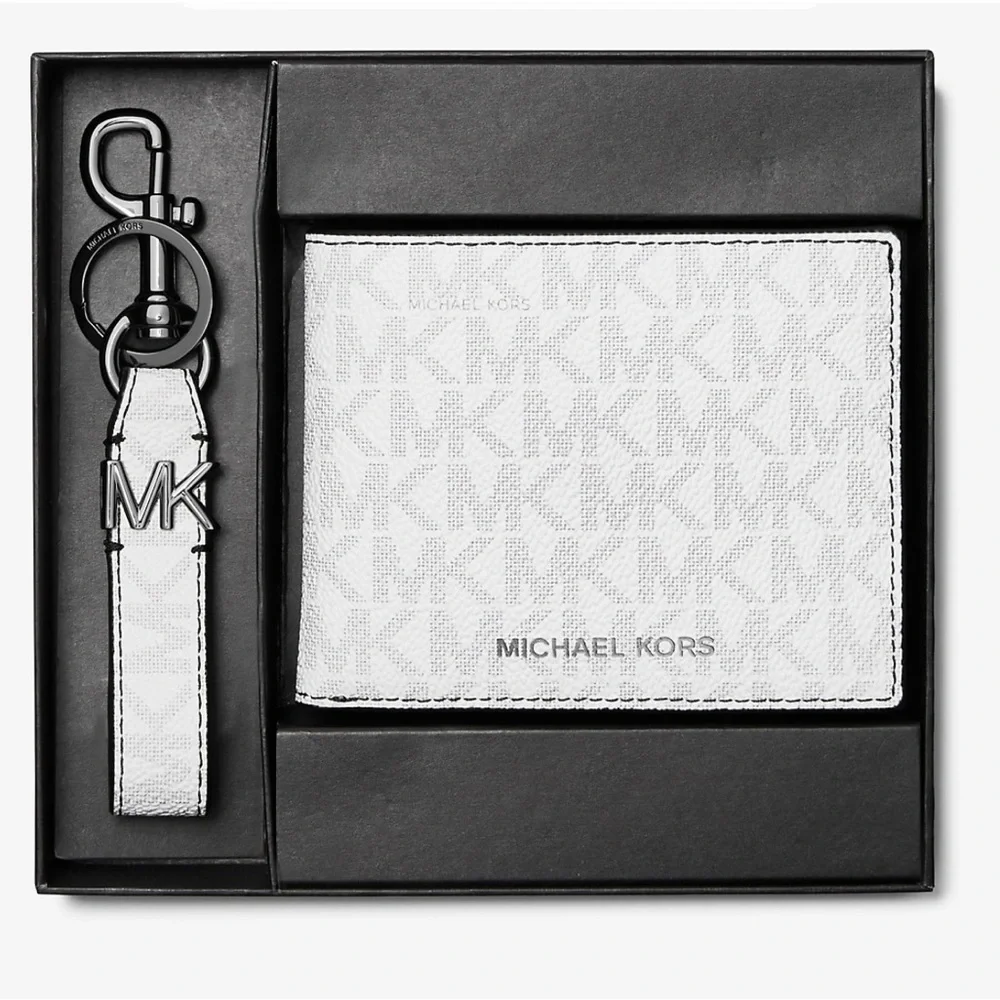 Michael Kors Bright White Keychain and Wallet Set